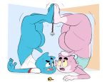  bell big_butt bodily_fluids butt cartoon_network clothed clothing domestic_cat duo eroborus felid feline felis footsies gumball_watterson mammal partially_clothed roz sweat the_amazing_world_of_gumball 