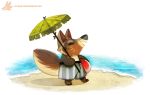  arctic_fox beach canid canine cryptid-creations fox mammal sand seaside solo umbrella water 