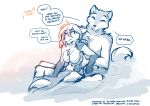  2019 anthro bathing blep blush bodily_fluids breasts brutus_(twokinds) canid canine canis chest_tuft clovis_(twokinds) conditional_dnp dialogue drooling duo embarrassed english_text eyes_closed featureless_breasts female fox fur gloves_(marking) hi_res hybrid keidran larger_male male mammal markings monochrome navel nude on_lap open_mouth partially_submerged saliva simple_background sitting size_difference sketch smaller_female text tom_fischbach tongue tongue_out tuft twokinds water webcomic wet wet_fur white_background wolf 