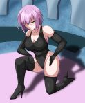  1girl boots closed_eyes elbow_gloves fate/grand_order fate_(series) glasses gloves haigure_pose highres mash_kyrielight pink_hair sansiki_high_gle short_hair thigh_boots thighhighs 
