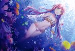  1girl absurdres air_bubble animal bangs bare_shoulders bikini breasts bubble collarbone coral_reef dsmile eyebrows_visible_through_hair fish highres huge_filesize jewelry long_hair navel necklace ocean open_mouth original pink_hair scan small_breasts smile solo stomach submerged swimsuit underwater water yellow_eyes 