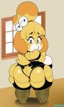  2018 absurd_res animal_crossing bell big_breasts big_butt bra breasts butt canid canine canis clothing domestic_dog dongitos female floor garter_belt garter_straps hi_res huge_butt inside isabelle_(animal_crossing) legwear lingerie mammal nintendo shih_tzu short_stack simple_background solo stockings thick_thighs tight_clothing toy_dog underwear video_games voluptuous window 