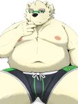  2019 anthro belly bottomwear bulge clothing eyewear fur glasses humanoid_hands leib_(tas) male mammal menmen_kesinn moobs navel nipples overweight overweight_male polar_bear shorts simple_background sitting solo tokyo_afterschool_summoners ursid ursine video_games white_background white_fur 