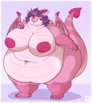  &lt;3 absurd_res anthro belly big_belly big_breasts breasts claws colored_nails dragon female fingers hair hi_res horn humanoid_hands hyper hyper_belly kittyfred looking_at_viewer makeup morbidly_obese nails navel nipples nude obese overweight overweight_female pink_eyes pink_nails purple_hair scalie simple_background smile solo thick_thighs white_background wide_hips wings 