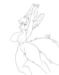  2019 anthro big_breasts big_ears big_tail breasts canid canine digital_media_(artwork) female fox free_art hair hi_res horn jakethegoat looking_at_viewer mammal nipples nude pussy simple_background sketch smile solo thick_thighs 