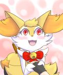  &lt;3 2018 5_fingers ambiguous_gender anthro black_fur blush braixen canid canine clothing digital_media_(artwork) dipstick_tail disembodied_hand duo fan_character fangs female fingerless_gloves fingers fortuna_(unknownlifeform) fur gloves hand_holding handwear happy heart_nose hi_res inner_ear_fluff jingle_bell mammal multicolored_tail neck_bow nintendo open_mouth orange_fur pok&eacute;mon pok&eacute;mon_(species) red_eyes simple_background stick unknownlifeform video_games white_fur yellow_fur 