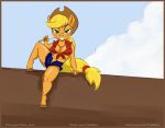  2019 anthro anthrofied applejack_(mlp) big_breasts blonde_hair breasts clothed clothing day digital_media_(artwork) equid equine female friendship_is_magic green_eyes hair mammal my_little_pony solo vylfgor 
