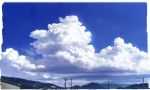  cloud cloudy_sky commentary mountain no_humans original power_lines scenery signature sky telephone_pole town yk_funa 