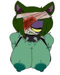  bandage breasts chubbachunks clothing collar domestic_cat felid feline felis female gorou_(chubbachunks) hair mammal nipples short_hair simple_background solo spiked_collar spikes topwear undead wounded zombie 
