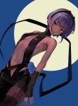 +15 1girl breasts cleavage fate/grand_order fate_(series) hairband hassan_of_serenity_(fate) highres moon purple_eyes purple_hair short_hair simple_background sky small_breasts 