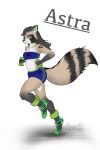  action_pose android anthro askart astra_(askart) black_hair bottomwear brown_fur clothed clothing female footwear fur glowing green_eyes hair hi_res machine mammal midriff navel pose procyonid raccoon robot running shoes shorts solo tube_top 