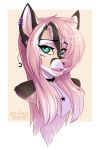  2019 anthro canid canine canis digital_media_(artwork) domestic_dog ear_piercing ear_ring ei-ka eyebrows eyelashes female hair hi_res lipstick looking_at_viewer makeup mammal open_mouth piercing pink_hair pink_nose solo teeth tongue 