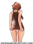  2017 braided_hair breasts butt clothing elf female hair hi_res humanoid humanoid_pointy_ears not_furry pulling_shirt_down rear_view ronindude shirt simple_background solo tank_top topwear underwear white_background 