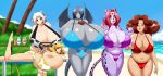  animal_humanoid beach beauty_mark beverage big_breasts bovid bovid_humanoid bovine bovine_humanoid breasts cattle cattle_humanoid dragon felid group hi_res huge_breasts humanoid hyper hyper_breasts leopard mammal mammal_humanoid pantherine seaside speeds 