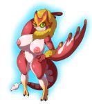  2019 anthro areola bird_wyvern breasts capcom coral_pukei-pukei digital_media_(artwork) female hi_res looking_at_viewer monster_hunter navel nipples pukei-pukei pussy simple_background solo suirano video_games 