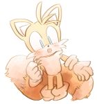  anthro blue_eyes blush canid canine clothing cub fox fur gloves handwear male mammal miles_prower portrait sikai simple_background smile solo sonic_(series) three-quarter_portrait white_background white_fur yellow_fur young 