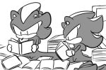  anthro book chibi clothing eulipotyphlan gloves goo_creature greyscale handwear hedgehog humor mammal mephiles_the_dark monochrome reading sikai simple_background solo white_background 