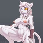  1:1 abs anthro athletic big_breasts breasts claws clothing cooliehigh crossgender eye_patch eyewear felid female gloves handwear hi_res league_of_legends lion mammal nipples pantherine pussy rengar_(lol) riot_games scar solo thick_thighs video_games voluptuous wide_hips 