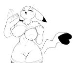  2019 anthro anthrofied bodily_fluids breasts cleft_tail clothed clothing danonymous female hi_res nintendo nipples partially_clothed pikachu pok&eacute;mon pok&eacute;mon_(species) pussy simple_background solo standing sweat video_games white_background 