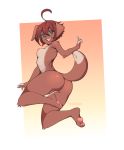  ahoge anthro blush breasts brown_fur brown_hair butt caleana canid canine canis domestic_dog female fur green_eyes hair jumping kess_(coffeechicken) looking_at_viewer looking_back mammal multicolored_fur nipples nude open_mouth portrait pussy short_hair shoulder_tuft simple_background slim small_breasts solo tan_fur two_tone_fur 