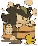  anthro bath bathing black_fur bubble clothing eulipotyphlan fur gloves green_eyes green_fur handwear hedgehog male mammal mephiles_the_dark rubber_duck sikai simple_background solo sonic_(series) towel water white_background 