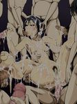  1girl 6+boys anal barefoot bleach censored cum cum_on_body cum_on_feet cum_on_lower_body feet fellatio footjob group_sex handjob kuchiki_rukia multiple_boys nude oral penis 