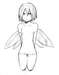  arms_behind_back copyright_request elbow_gloves fairy flat_chest gloves greyscale kneeling monochrome nanashin nude short_hair sketch solo thighhighs 