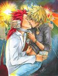  axel blonde_hair demyx highres kingdom_hearts kiss kissing larxene luxord male male_focus marluxia red_hair roxas yaoi 