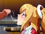  blonde_hair censored cum cum_in_mouth ejaculation emilia_percival fellatio oral penis phantasy_star phantasy_star_portable_2 phantasy_star_universe ponytail red_eyes sega 