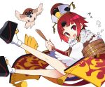  1girl apron benienma_(fate/grand_order) bird fate/grand_order fate_(series) highres hirokawa_desu ohitsu red_eyes red_hair rice_spoon smile sparrow white_background wide_sleeves 