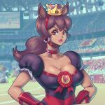  1:1 animal_humanoid breasts brown_fur cleavage clothed clothing collar crown dark_skin dress equid equid_humanoid equine equine_humanoid female fur horse_humanoid humanoid mammal mammal_humanoid mario_&amp;_sonic_at_the_olympic_games mario_bros nintendo red_eyes super_crown supersatanson video_games 