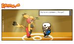  2019 animated_skeleton anthro bone cleft_tail clothed clothing cosplay_pikachu_(costume) crossover dialogue dipstick_ears duo english_text eyelashes fan_character female grin hands_in_pockets hi_res hoodie joaoppereiraus kanna_(joaoppereiraus) looking_at_another luchador male multicolored_ears nintendo open_mouth pikachu pikachu_libre pockets pok&eacute;mon pok&eacute;mon_(species) sans_(undertale) skeleton smile standing super_smash_bros. super_smash_bros._ultimate text topwear undead undertale video_games wrestler yellow_body 
