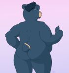  2019 absurd_res anthro baron_montesque belly big_butt butt digital_drawing_(artwork) digital_media_(artwork) ear_piercing ear_ring facial_markings fur gesture hair head_markings hi_res male mammal markings mohawk_(disambiguation) multicolored_fur nude overweight overweight_male piercing simple_background solo spectacled_bear standing thick_thighs thumbs_up tremarctine two_tone_fur ursid wide_hips 