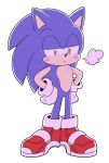  anthro blue_fur blush breath clothing eulipotyphlan footwear frown full-length_portrait fur gloves green_eyes half-closed_eyes hands_on_hips handwear hedgehog huff male mammal portrait shoes sikai simple_background soap_shoes solo sonic_(series) sonic_the_hedgehog standing white_background 