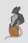  anthro bottomwear clothed clothing cryphalen(artist) male mammal murid murine muscular pants rat red_eyes rodent scar solo topless 