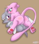  2019 anthro blue_eyes blush bodily_fluids butt duo espurr female female/female fur genital_fluids grey_fur hi_res legendary_pok&eacute;mon lying mammal mew nintendo nude on_back on_top open_mouth pawpads pok&eacute;mon pok&eacute;mon_(species) purple_eyes pussy pussy_juice rivvoncat sex simple_background spread_legs spreading sweat tribadism vaginal video_games white_fur 