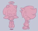  angel anthro bodily_fluids clothing crying duo eulipotyphlan eyes_closed feathered_wings feathers floating footwear gloves grey_background halo handwear hedgehog male mammal sad shadow_the_hedgehog shoes sikai simple_background sonic_(series) sonic_the_hedgehog tears wings 