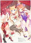  3: 3girls :d :o absurdres animal_ears ass bangs barefoot bed_sheet bell blonde_hair blue_eyes blush bow breasts brown_hair bun_cover cat_ears cat_girl cat_tail china_dress chinese_clothes claw_pose double_bun dress eyebrows_visible_through_hair fang floral_print flower green_eyes grey_legwear hair_between_eyes hair_flower hair_ornament hazuki_watora high_heels highres huge_filesize jingle_bell kemonomimi_mode long_hair looking_at_viewer minazuki_sarami multiple_girls no_panties open_mouth original panties parted_lips paw_pose peko pelvic_curtain pink_panties print_dress print_footwear purple_dress purple_eyes purple_footwear red_bow red_dress red_flower red_footwear red_hair scan shimotsuki_potofu shoes side-tie_panties side_bun single_shoe single_thighhigh small_breasts smile soles tail tail_bow thighhighs translation_request twintails underwear v-shaped_eyebrows very_long_hair white_dress white_footwear white_legwear white_panties 