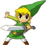  belt black_eyes blonde_hair boots clothed clothing eyebrows eyebrows_visible_through_hair hair hat highres holding holding_weapon human link looking_at_viewer nintendo official_art pants pointy_ears sheath shield smile spirit_tracks sword the_legend_of_zelda the_legend_of_zelda:_spirit_tracks toon_link toon_zelda tunic weapon 