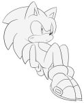  anthro clothing eulipotyphlan footwear frown greyscale handcuffs hands_behind_back hedgehog male mammal monochrome shackles shoes sikai simple_background sitting solo sonic_(series) sonic_the_hedgehog white_background 