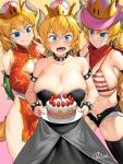  :q armlet bangs bikini_top birthday birthday_cake black_dress black_legwear blonde_hair blue_earrings blue_eyes blush bowsette bracelet breasts cake candle china_dress chinese_clothes cleavage cleavage_cutout collar cowboy_hat crown dress earrings fingernails food hat highres holding holding_plate horns horns_through_headwear jewelry large_breasts long_fingernails long_hair mario_(series) navel new_super_mario_bros._u_deluxe obui open_mouth plate pointy_ears sharp_teeth shorts signature spiked_armlet spiked_bracelet spiked_collar spikes strapless strapless_dress striped striped_bikini_top super_crown tearing_up tears teeth thighhighs tongue tongue_out 