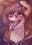  2019 ? absurd_res alternate_version_at_source anthro balls bodily_fluids border_collie brown_hair canid canine canis clothed clothing cock_worship collie cum cum_on_face cum_on_tongue digital_media_(artwork) dimmi_(character) dimwitdog domestic_dog eyewear fangs female genital_fluids glasses green_eyes hair herding_dog hi_res humanoid_penis long_hair male male/female mammal open_mouth pastoral_dog penile penis sheepdog teeth tongue tongue_out 