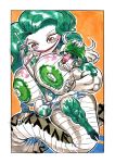  2019 absurd_res anaconda anthro areola balls big_breasts big_penis boa_(snake) boa_sandersonia boinae bovid bovine breasts cattle duo ear_piercing goudadunn green_hair hair hi_res horn huge_breasts hyper hyper_breasts hyper_penis long_hair mammal minkmen_(one_piece) muscular nipples one_piece penis piercing reptile scalie simple_background size_difference snake tongue tongue_out yellow_eyes 