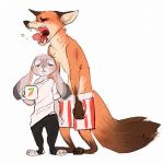  boxers_(clothing) canid canine clothed clothing cup disney duo eyes_closed female fox judy_hopps lagomorph leporid male mammal nick_wilde open_mouth predator/prey rabbit shirt source_request t-shirt teeth tired tongue tongue_out topless topwear underwear unknown_artist yawn zootopia 