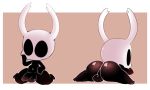  2019 anthro arthropod backsack balls big_butt black_eyes black_skin bubble_butt butt ciavs girly hi_res hollow_knight insect lying male navel nude on_front penis presenting protagonist_(hollow_knight) simple_background solo uncut vessel_(species) video_games 