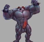  4_fingers abs activision anthro balls biped black_nose bracelet crash_bandicoot_(series) erection fingers gatorbeast grey_balls grey_ears hi_res humanoid_penis jewelry koala koala_kong male mammal marsupial mostly_nude muscular muscular_male open_mouth pecs penis pink_penis solo spiked_bracelet spikes standing teeth video_games vombatiform 