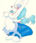  big_breasts blue_hair blush bouncing_breasts breasts crotch_lines female hair invalid_tag long_hair mammal marine natural_breasts navel nintendo nipples pinniped pok&eacute;mon pok&eacute;mon_(species) primarina raised_arm simple_background smile solo stretching video_games 