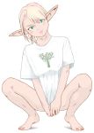  alpha_channel blonde_hair bottomless clothed clothing crouching elf female hair humanoid humanoid_pointy_ears jetfrozen not_furry shirt simple_background solo topwear transparent_background 