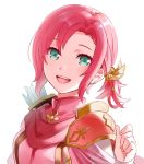  1girl arrow fire_emblem fire_emblem:_mystery_of_the_emblem fire_emblem_heroes green_eyes hair_ornament menoko norne_(fire_emblem) open_mouth quiver red_hair simple_background solo upper_body white_background 