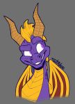  activision ambiguous_gender digital_media_(artwork) dragon grey_background horn justautumn membrane_(anatomy) membranous_wings no_pupils purple_eyes purple_skin signature simple_background smile solo spyro spyro_the_dragon teeth video_games wings yellow_horn yellow_wings 